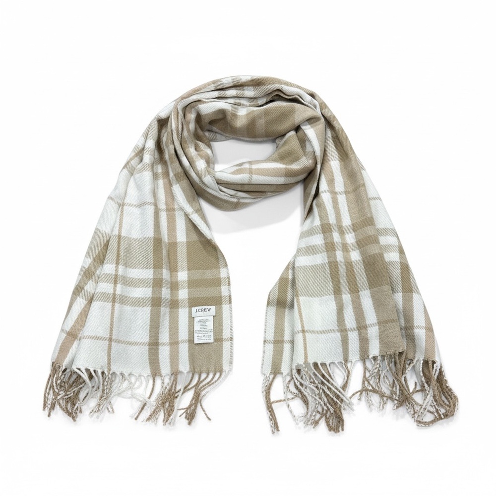 J. Crew Factory Classic Plaid Scarf Cream Tan H2853 Unisex